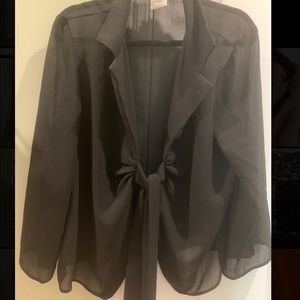 Black Sheer Collared Wrap Top